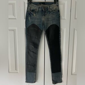 NWOT Jet- John Eshaya blue jeans with pieced leather